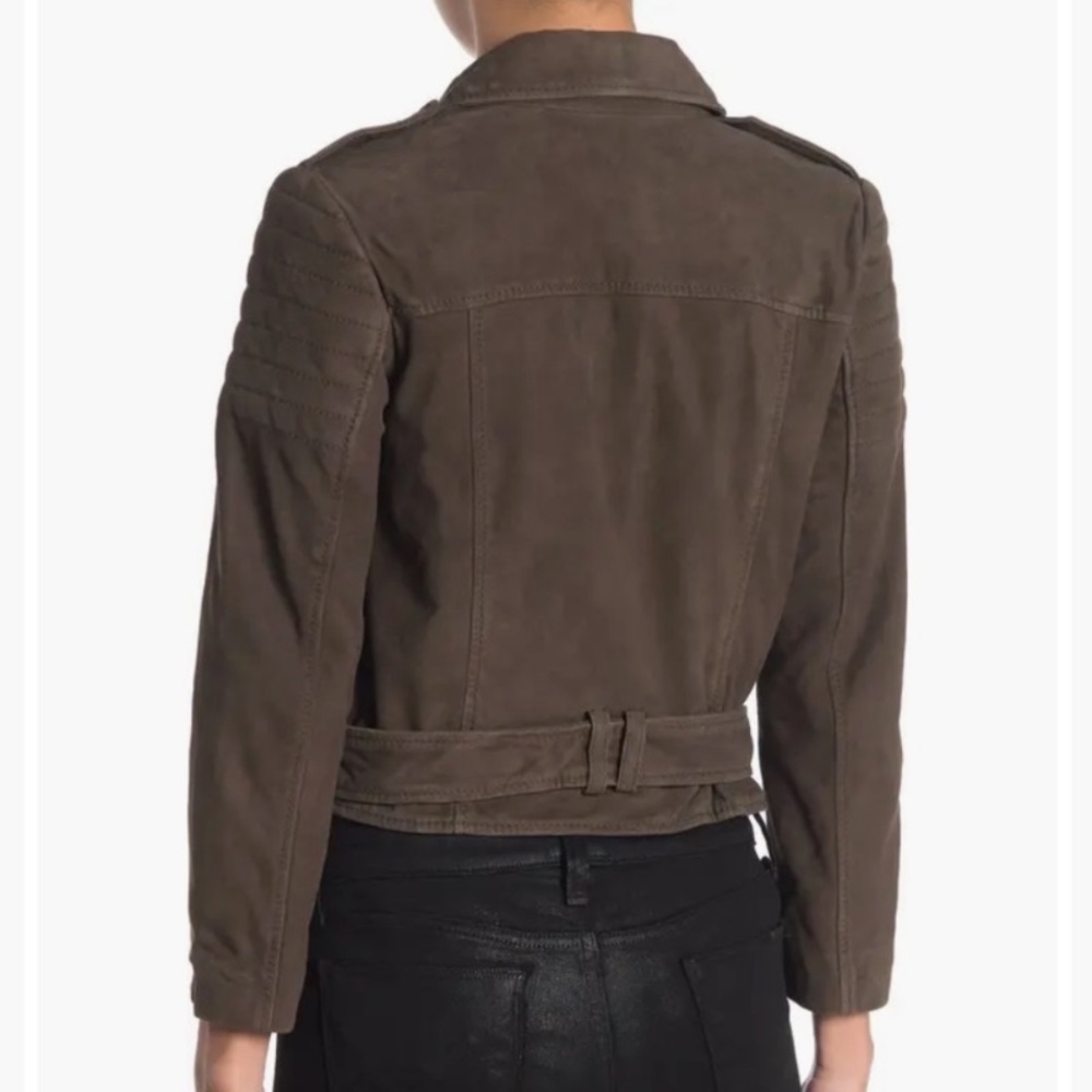 ALLSAINTS Hitchen Graphite Dark Brown 100% Goat Leather Suede Moto Jacket 2 - Picture 2 of 16
